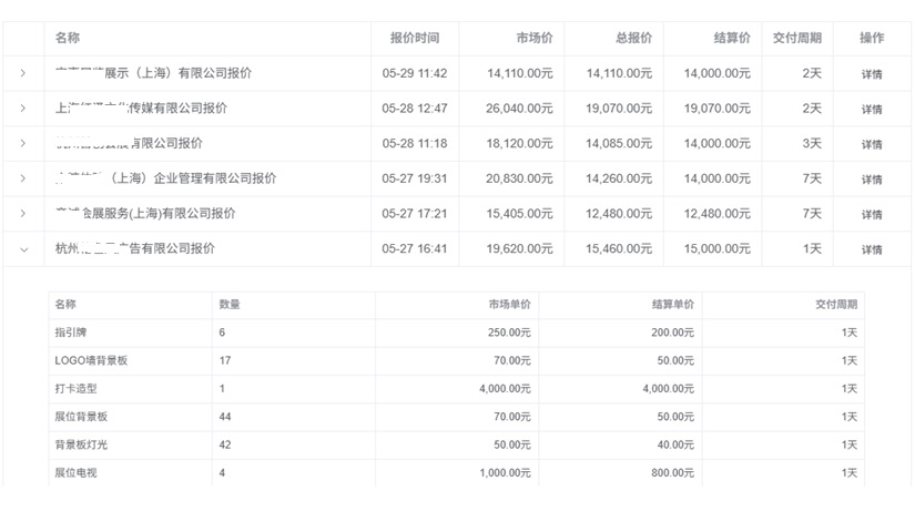 多供应商报价对比