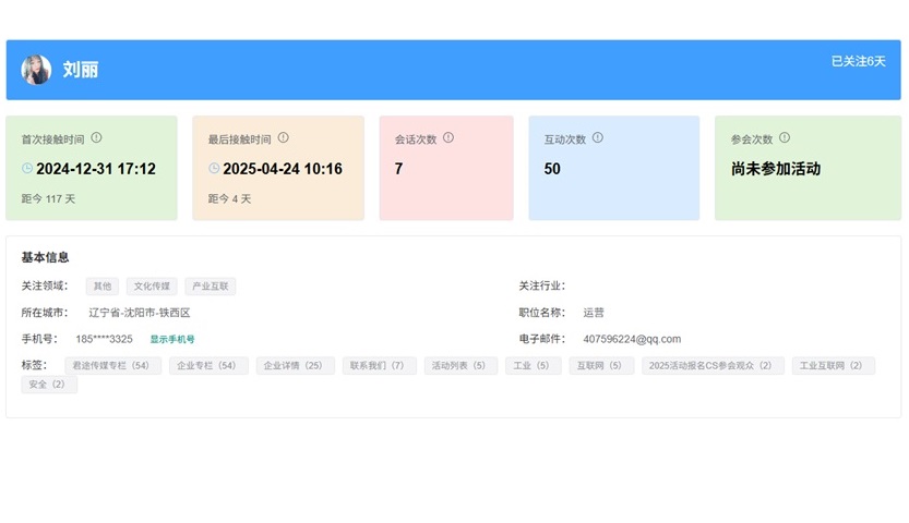完整用户画像，真实行为标签动态完善